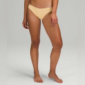 Lululemon Yellow White Stripes Seersucker Skimpy Mid Rise Swim Bottoms Size XL